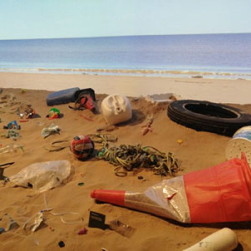 The archaeology of plastic waste, on a beach, in a museum. This display at V&A Dundee was part of the ‘Plastic: Remaking our World’ exhibition. Like all plastic waste, every object has a story and that story will always involve people. This is what also defines archaeology. (Photo: John Schofield)